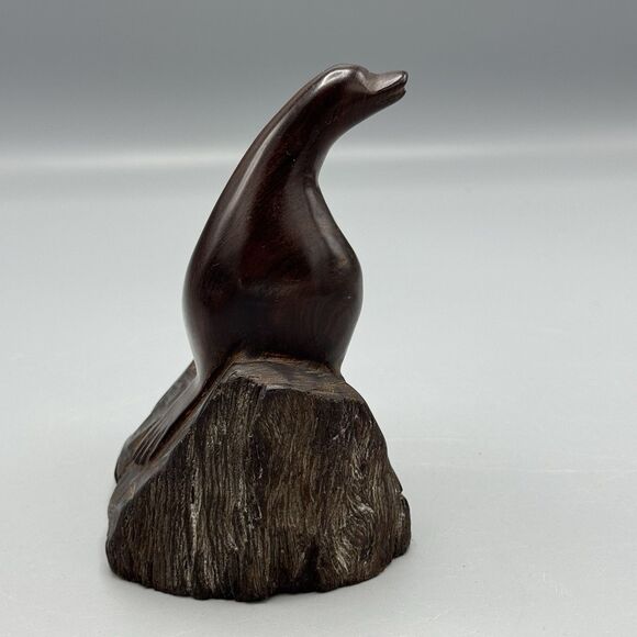 Vintage Hand Carved Ironwood Seal Sea Lion Figurine Sculpture MCM Nautical 5.5"T - Picture 6 of 7
